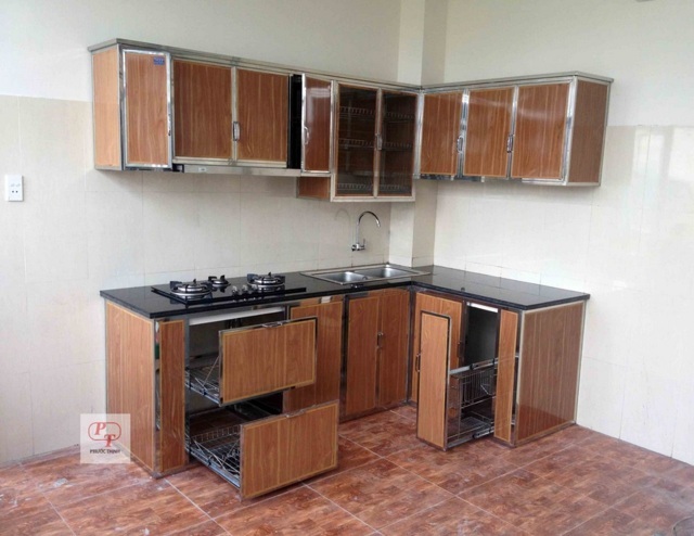 TỦ BẾP INOX ỐP TẤM NHÔM HỢP KIM GIẢ GỖ TỦ BẾP INOX ỐP TẤM NHÔM HỢP KIM GIẢ GỖ